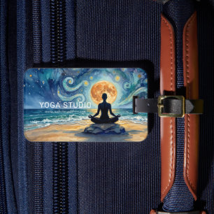 Yoga Meditation Starry Night Sky Moon Ocean Beach Luggage Tag