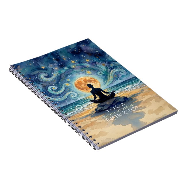 Yoga Meditation Starry Night Sky Moon Ocean Beach Notebook (Right Side)