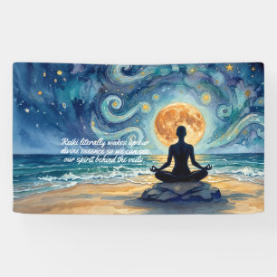 Yoga Meditation Starry Night Sky Moon Ocean Quotes Banner