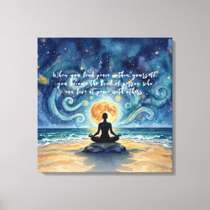 Yoga Meditation Starry Night Sky Moon Ocean Quotes Canvas Print