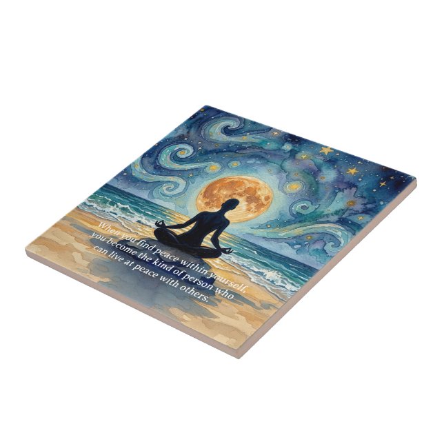 Yoga Meditation Starry Night Sky Moon Ocean Quotes Tile (Side)