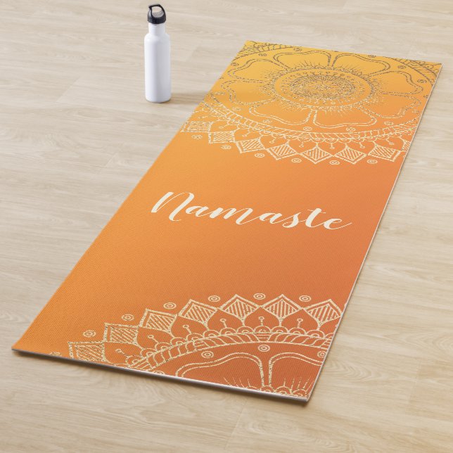 Yoga Meditation Teacher Modern Orange Gold Mandala Mat (In Situ)