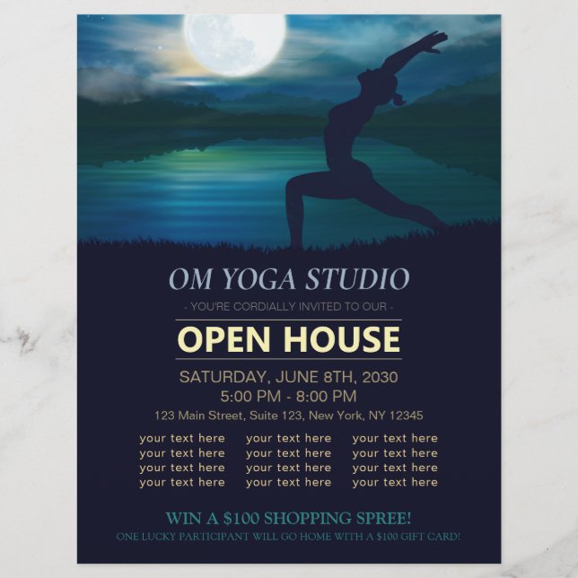 Yoga Meditation Teacher Moon Salutation Open House Flyer (Front)