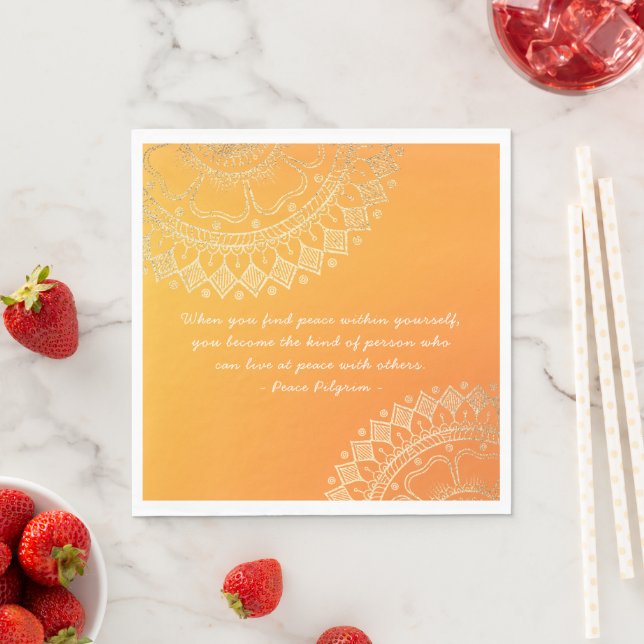 Yoga Meditation Teacher Orange Gold Mandala Quotes Napkin (Insitu)