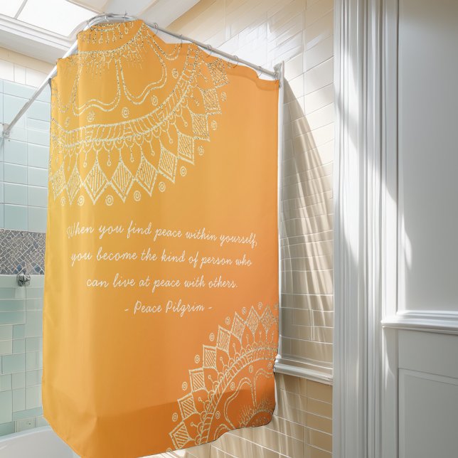 Yoga Meditation Teacher Orange Gold Mandala Quotes Shower Curtain (Creator Uploaded)