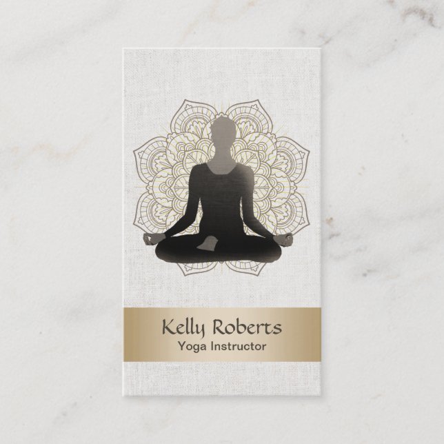 Yoga & Meditation Teacher Vintage Lotus Mandala Business Card (Front)