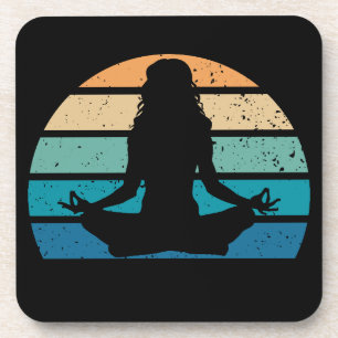 Yoga Meditation Vintage Sunset Silhouette Coaster