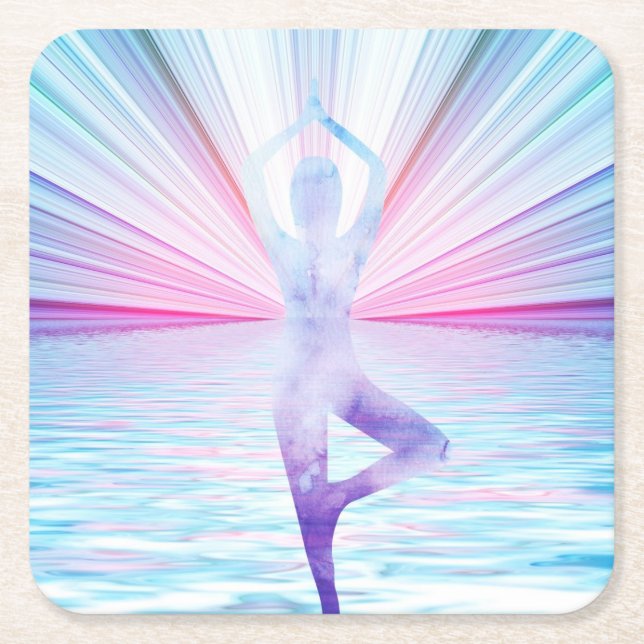 Yoga Meditation Zen Pastel Colour Square Paper Coaster (Front)