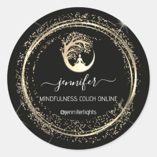 Yoga Mindfulness Therapist Couch Gold Frame Black Classic Round Sticker