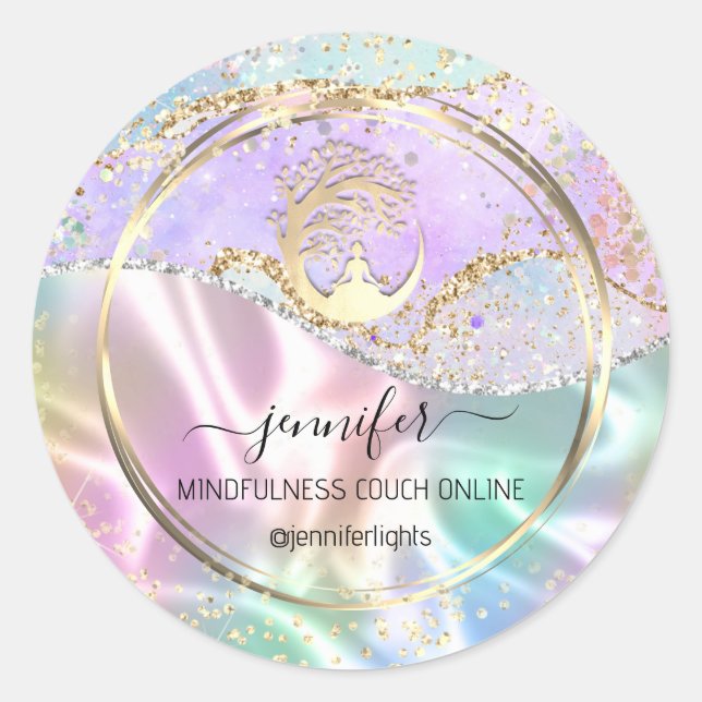 Yoga Mindfulness Therapist Couch Gold Holographic Classic Round Sticker (Front)