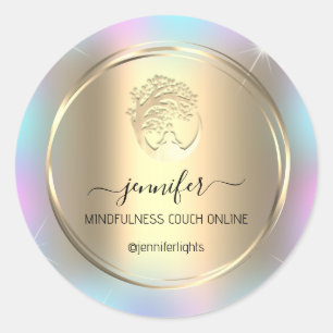 Yoga Mindfulness Therapist Couch Holograph Gold Classic Round Sticker