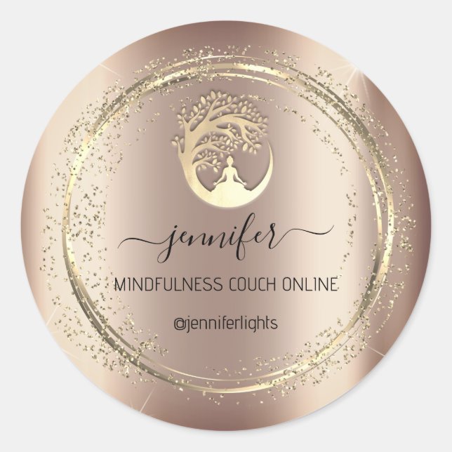 Yoga Mindfulness Therapist Couch Rose Gold Classic Round Sticker (Front)