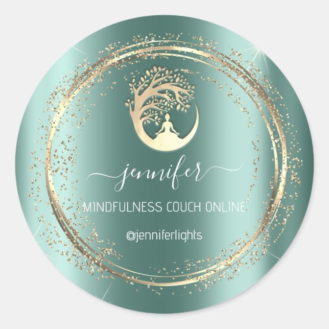 Yoga Mindfulness Therapist Couch Rose Teal Classic Round Sticker (Front)