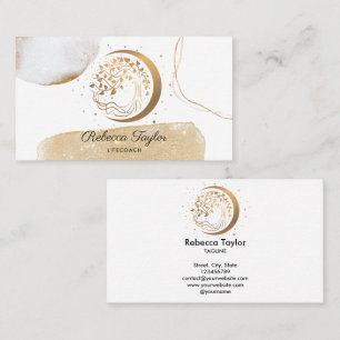 yoga moon trendy life coach tree of life gold busi business card