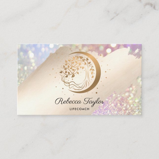 yoga moon trendy life coach tree of life gold busi business card (Front)