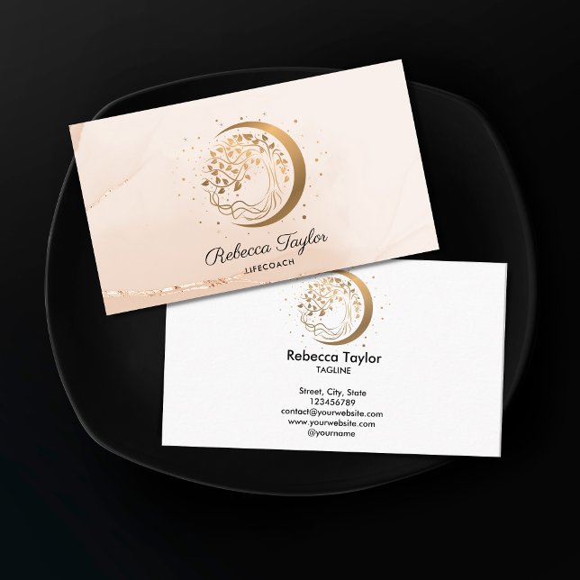 yoga moon trendy life coach tree of life gold busi business card (Creator Uploaded)