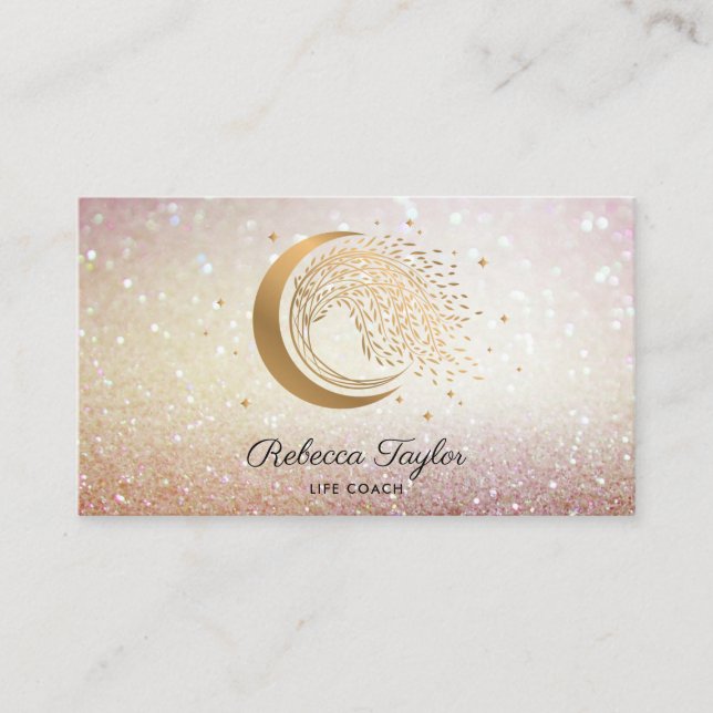 yoga moon trendy life coach WILLOW Wtree gold  Bus Business Card (Front)