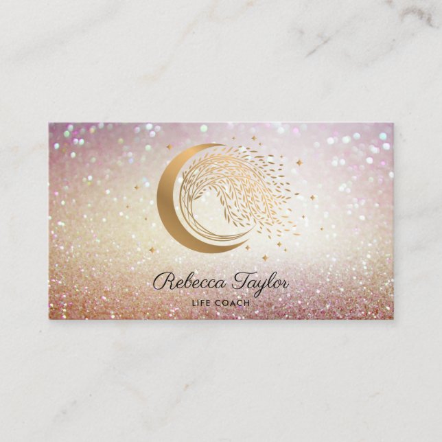 yoga moon trendy life coach WILLOW Wtree gold  Bus Business Card (Front)