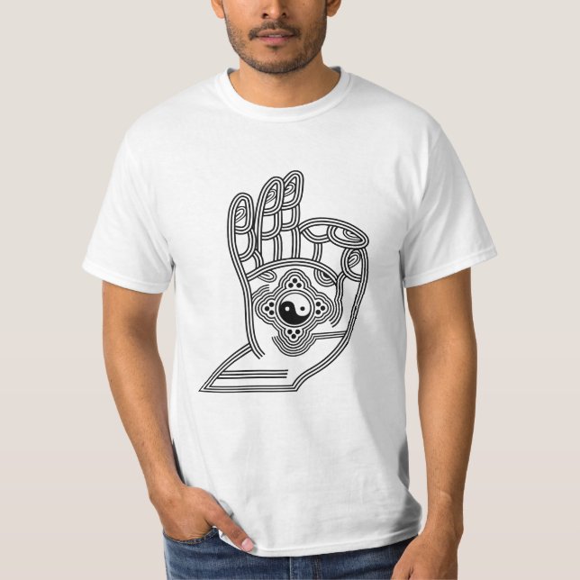 Yoga Mudra with Yin Yang and Your Name T-Shirt (Front)