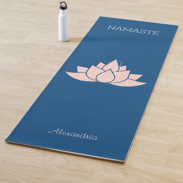 Yoga Namaste Classic Blue Lotus Girl Pose Graphic Yoga Mat (In Situ)