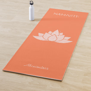 Yoga Namaste Coral Color with Lotus Girl Pose  Mat
