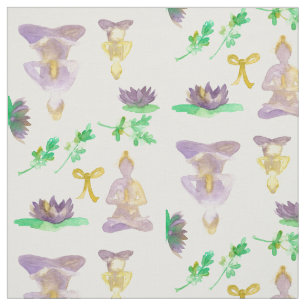 Yoga Namaste Meditation Purple Lotus Flowers Fabric