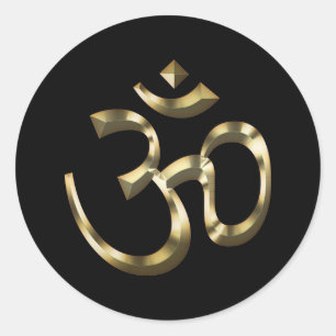 Yoga, Om Aum Icon, Hinduism Symbol, gold black Classic Round Sticker