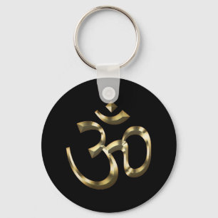 Yoga, Om Aum Icon, Hinduism Symbol, gold black Key Ring