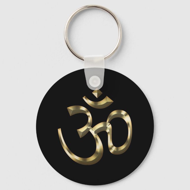 Yoga, Om Aum Icon, Hinduism Symbol, gold black Key Ring (Front)