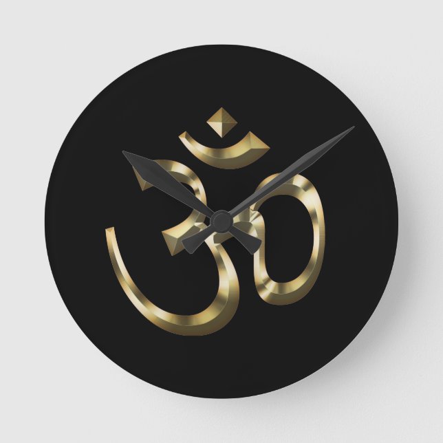 Yoga, Om Aum Icon, Hinduism Symbol, gold black Rou Round Clock (Front)