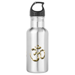 Yoga, Om Aum Icon, Hinduism Symbol, gold silver 532 Ml Water Bottle