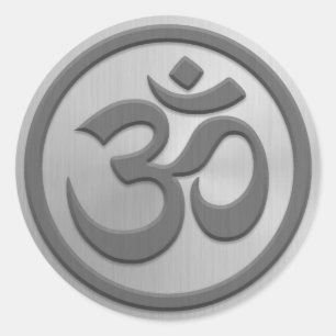 Yoga Om Circle with Stainless Steel Effect Classic Round Sticker