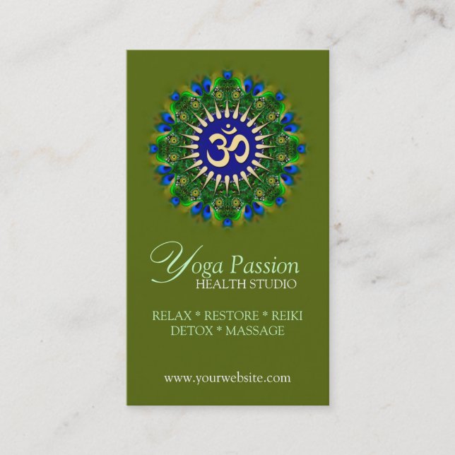 Yoga Om Green Organic New Age Business Cards (Front)