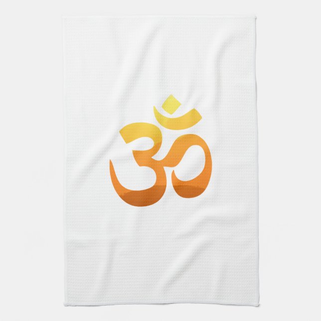 Yoga Om Mantra Gold Sun Meditation Yellow Orange Tea Towel (Vertical)