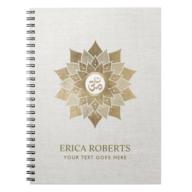 Yoga Om Symbol Gold Lotus Flower Namaste Notebook (Front)