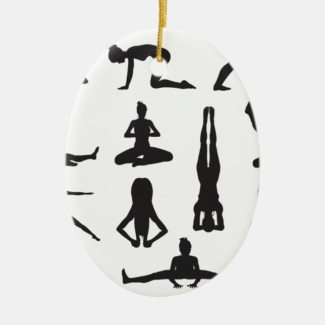 Yoga or pilates poses silhouettes ceramic tree decoration (Front)