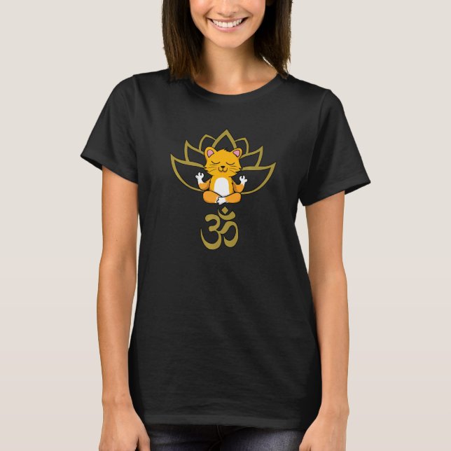 Yoga Outfit With Lotus Flower Om Cat T-Shirt (Front)