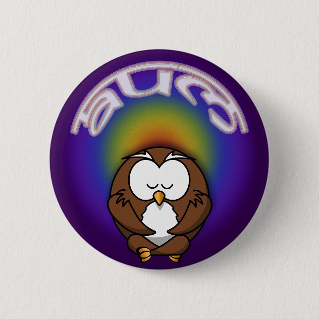 yoga owl 6 cm round badge (Front)