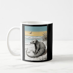 Yoga Pangolin at the Beach: Intricate Ink Illustra Coffee Mug