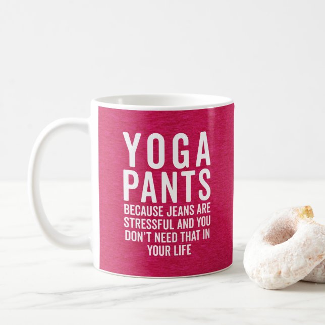 Yoga Pants Stressful Funny Quote Coffee Mug (With Donut)