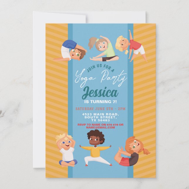 Yoga Party Birthday Stretch Girls Boys Fun Invitation (Front)