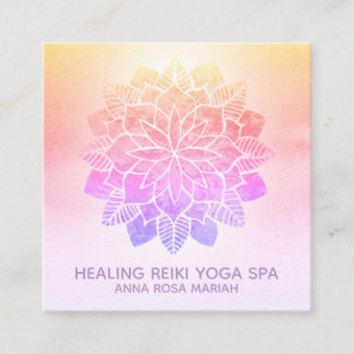 *~* Yoga Pastel Rainbow Spiritual Reiki Mandala Square Business Card