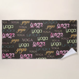 Yoga Pattern Watercolor on dark cotton Beach Towel