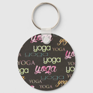 Yoga Pattern Watercolor on dark cotton Key Ring