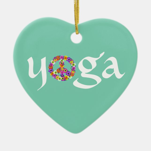 Yoga Peace Sign Floral Ceramic Tree Decoration (Front)