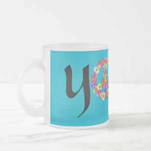 Yoga Peace Sign Floral Frosted Glass Coffee Mug