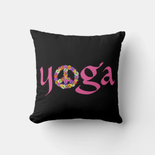 Yoga Peace Sign Floral on Black Cushion
