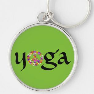 Yoga Peace Sign Floral on Smoothie Green Key Ring