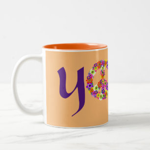 Yoga Peace Sign Floral Two-Tone Coffee Mug