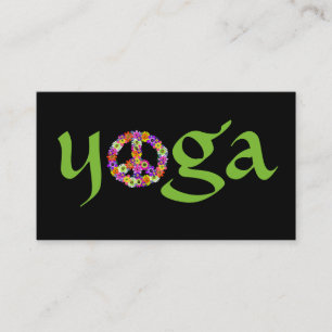 Yoga Peace Sign for Yoga Instructor Green on Black Business Card